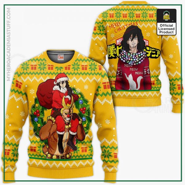 aizawa x all might ugly christmas sweater mha xmas gift va10 gearanime - BNHA Store
