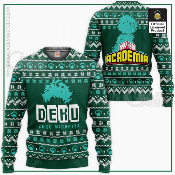 izuku midoriya ugly christmas sweater deku my hero academia xmas shirt gearanime - BNHA Store