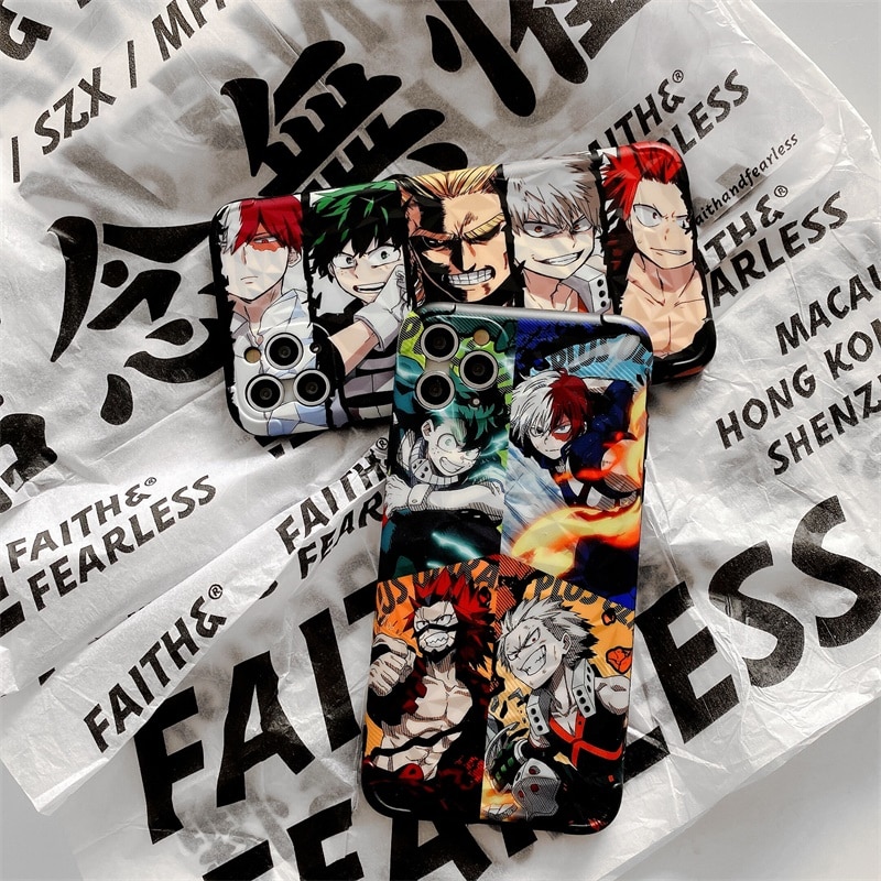 Cartoon My Hero Of The Academy Anime Todoroki Phone Case Cover For iPhone 8 7 Plus X XS MAX SE2 XR 11 12 Pro Max Diamond Pattern