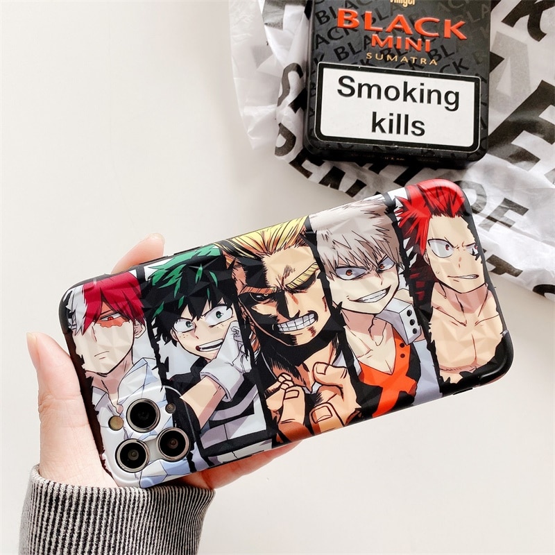 Cartoon My Hero Of The Academy Anime Todoroki Phone Case Cover For iPhone 8 7 Plus X XS MAX SE2 XR 11 12 Pro Max Diamond Pattern