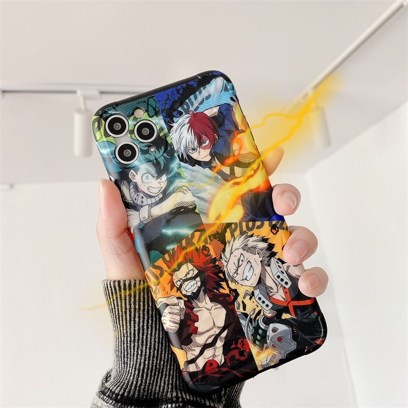 Cartoon My Hero Of The Academy Anime Todoroki Phone Case Cover For iPhone 8 7 Plus X XS MAX SE2 XR 11 12 Pro Max Diamond Pattern