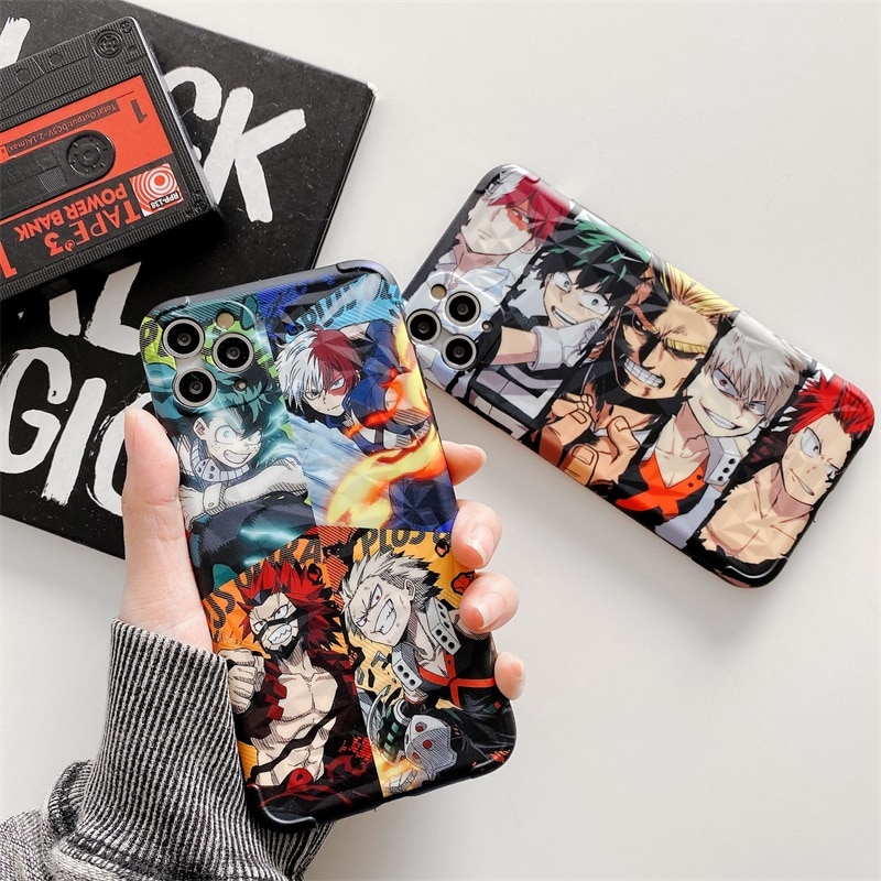 Cartoon My Hero Of The Academy Anime Todoroki Phone Case Cover For iPhone 8 7 Plus X XS MAX SE2 XR 11 12 Pro Max Diamond Pattern